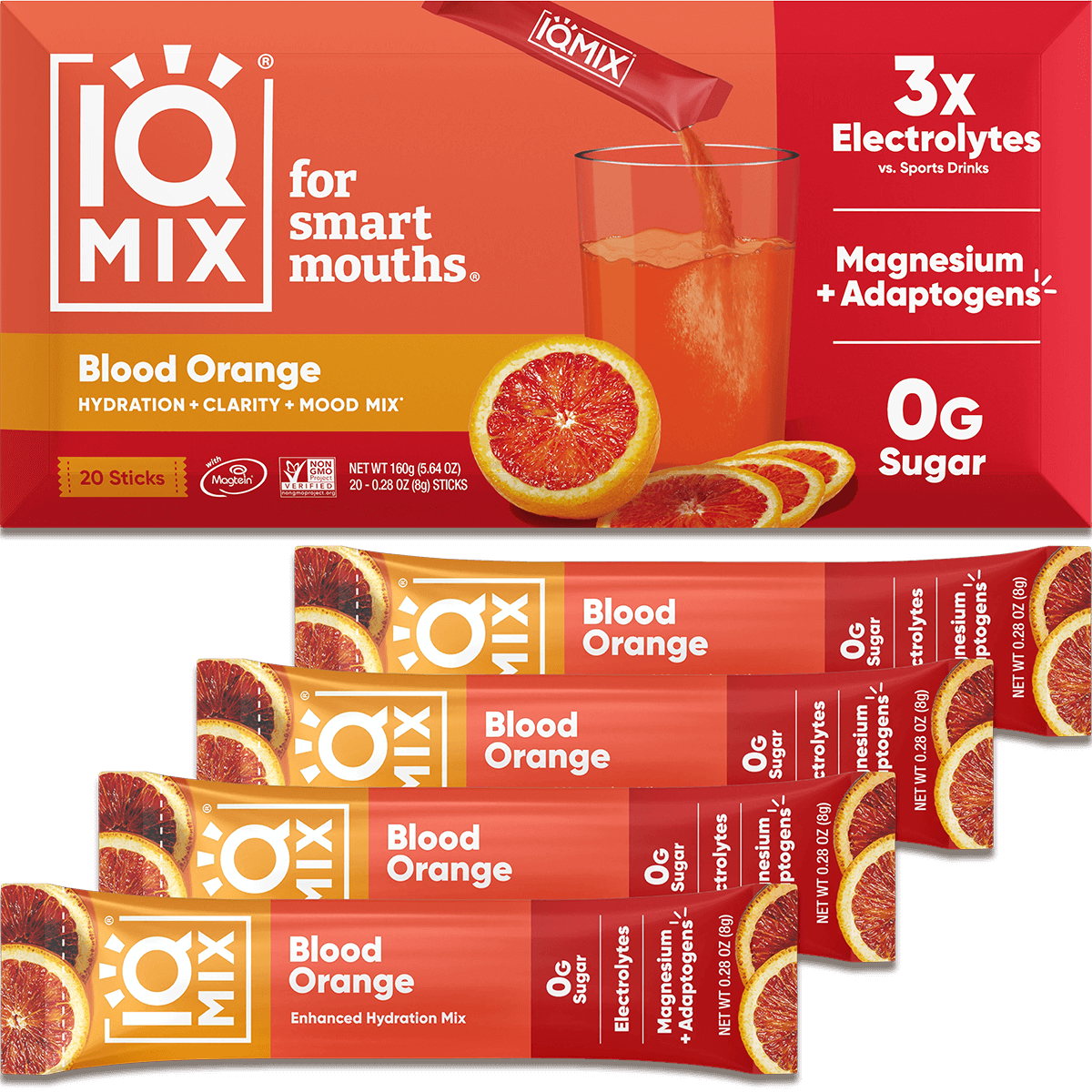 IQMIX Blood Orange Hydration Packets, Lion's Mane Powder, 20-Sticks
