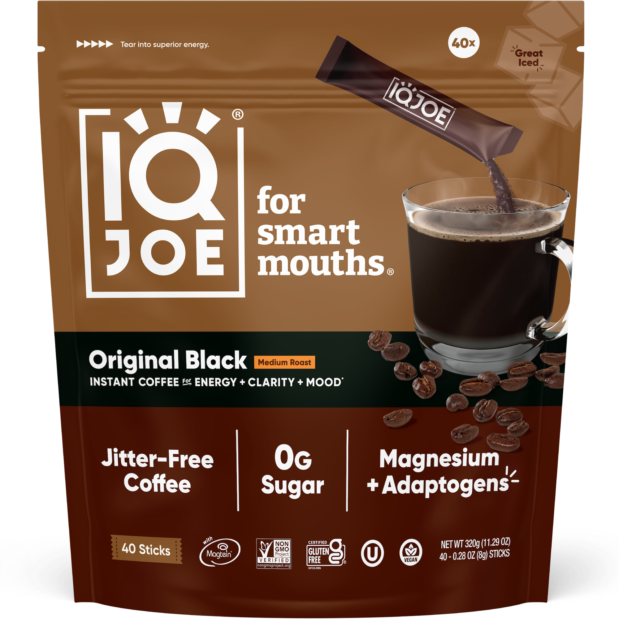 IQJOE® Lion's Mane Coffee, Original Black 40-Count Mushroom Coffee
