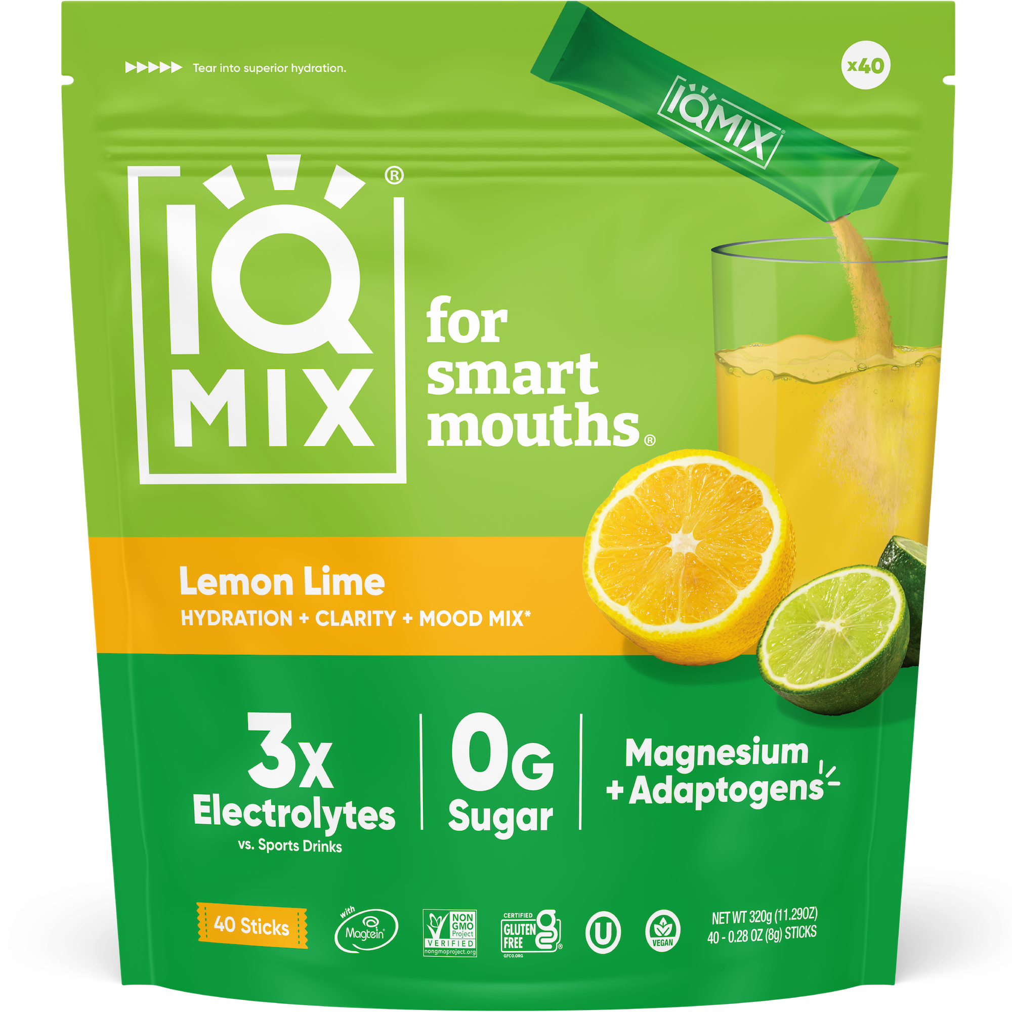 IQMIX Lemon Lime Sugar Free Electrolyte Powder Packets, 40-Sticks