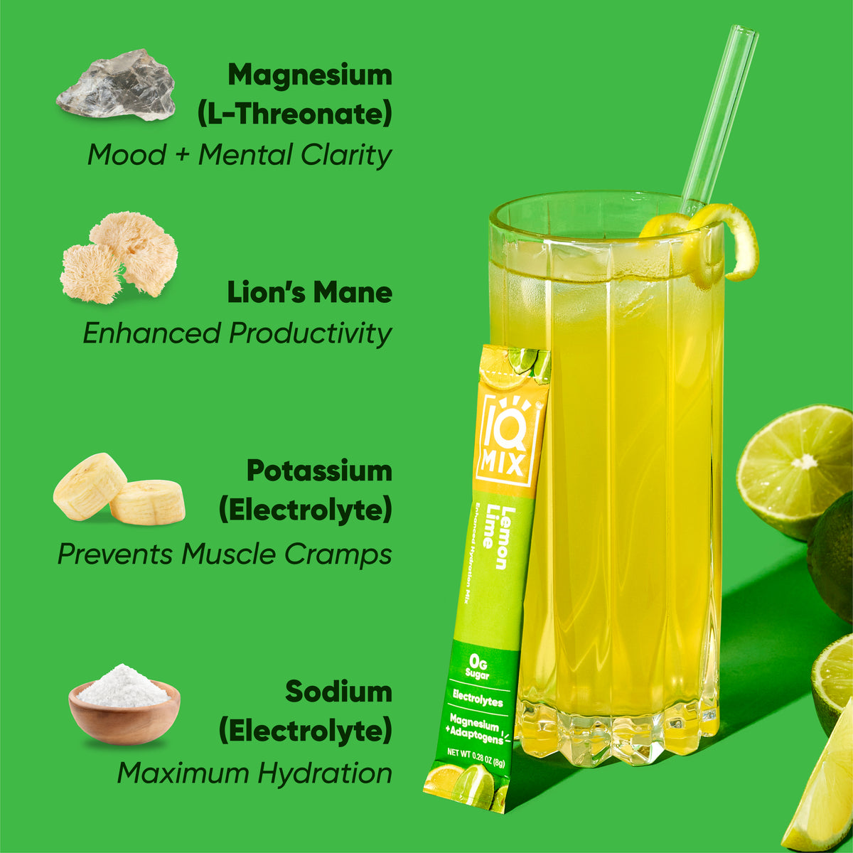 IQMIX Lemon Lime 20 sticks — powder in glass