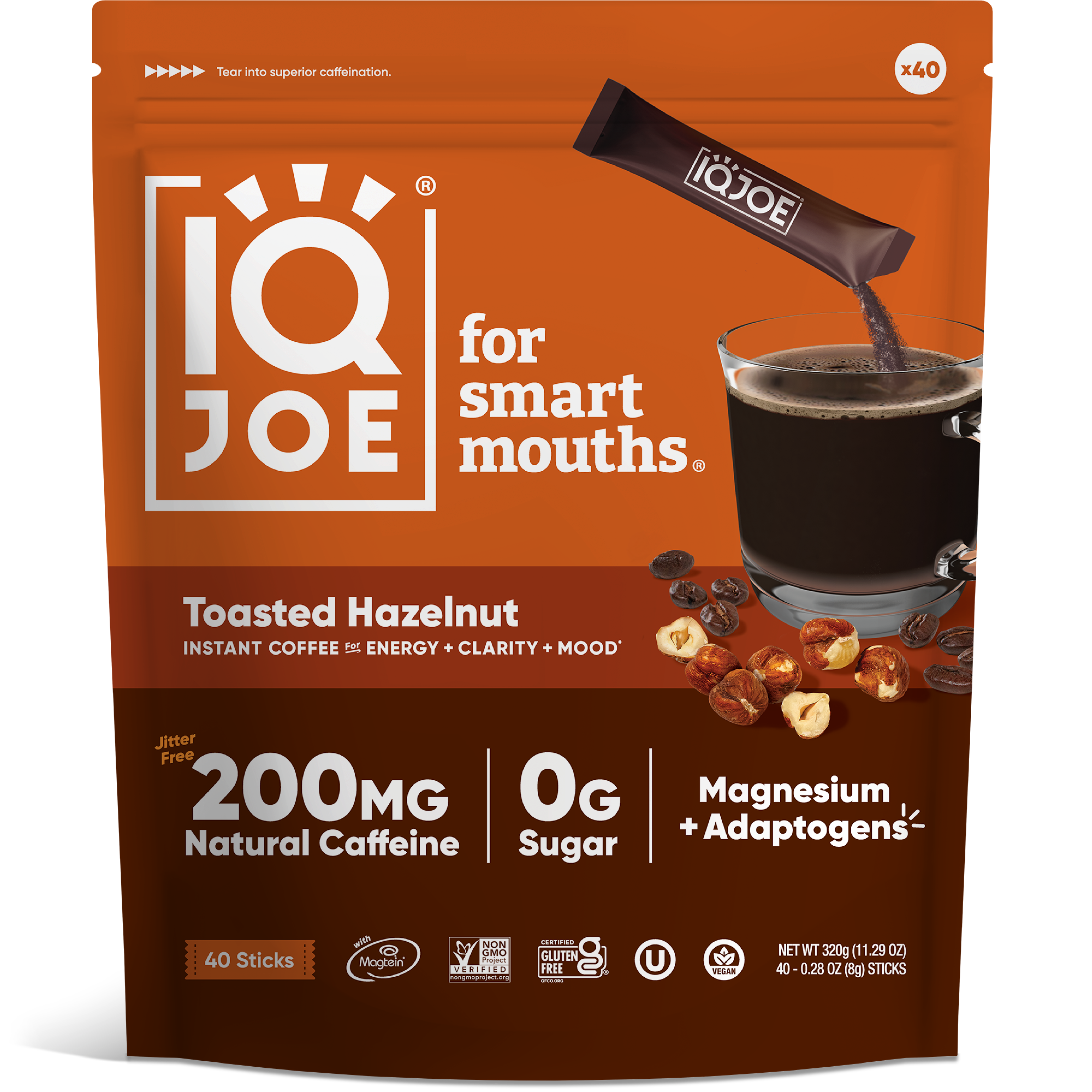 IQJOE Toasted Hazelnut - Lion's Mane Mushroom Coffee with Magnesium. Nootropic Coffee, Jitter-Free Caffeine.