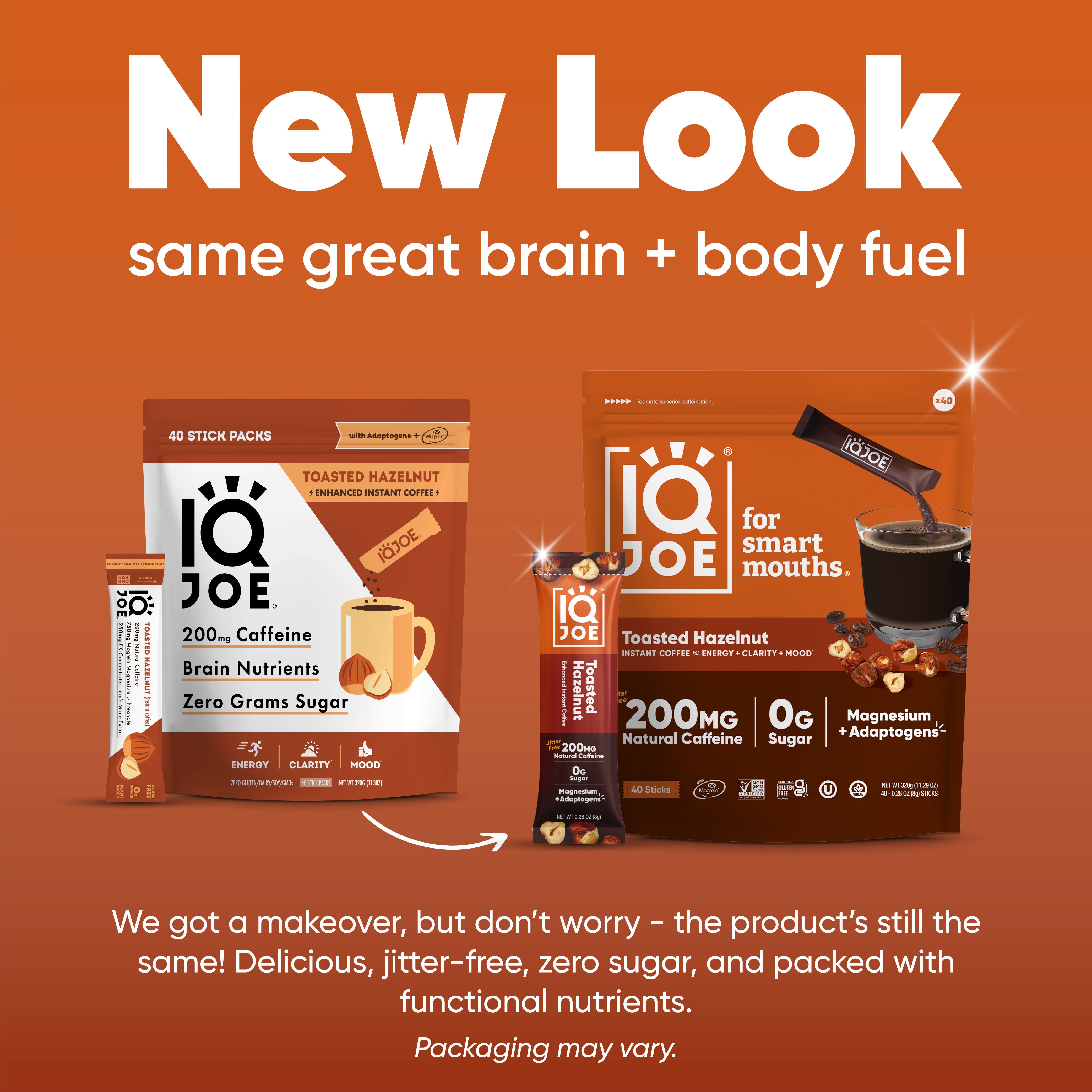 IQJOE Toasted Hazelnut - Mushroom Coffee - Adaptogens - New 2024 Packaging.