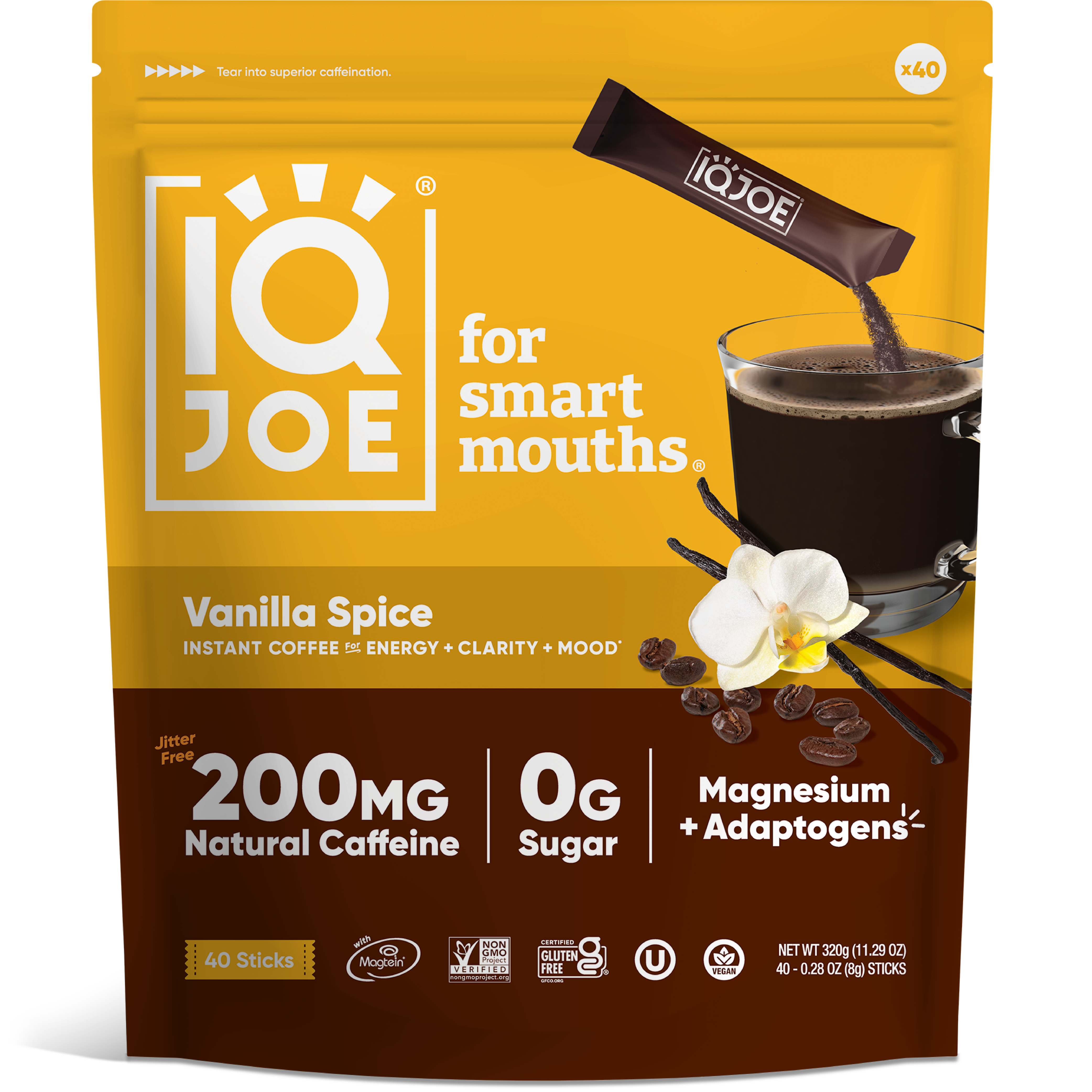 IQJOE Vanilla Spice Mushroom Coffee. Lion's Mane Mushroom Coffee, Apoptogenic, Nootropic Coffee.