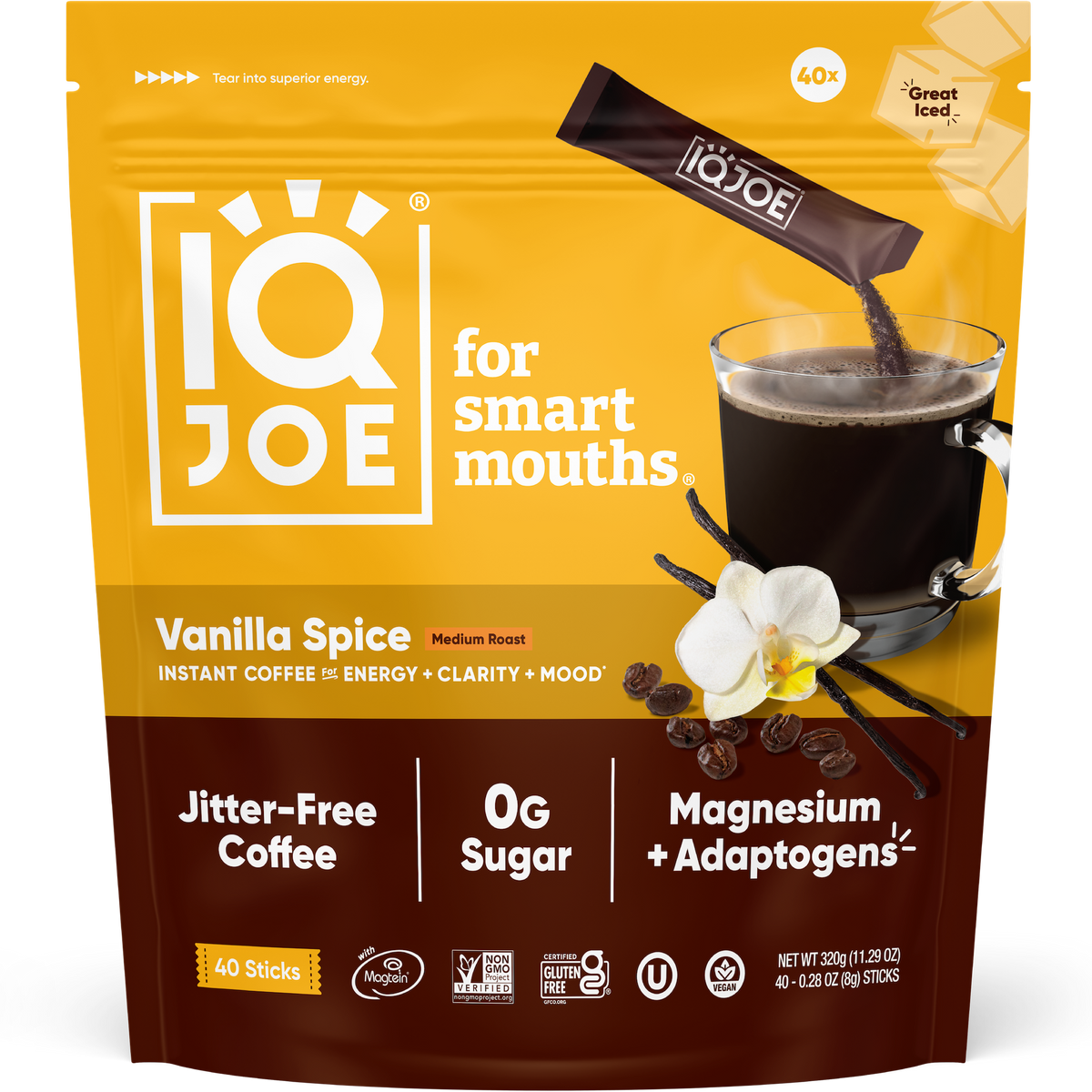 IQJOE Vanilla Spice lion's mane mushroom instant coffee — 40 sticks
