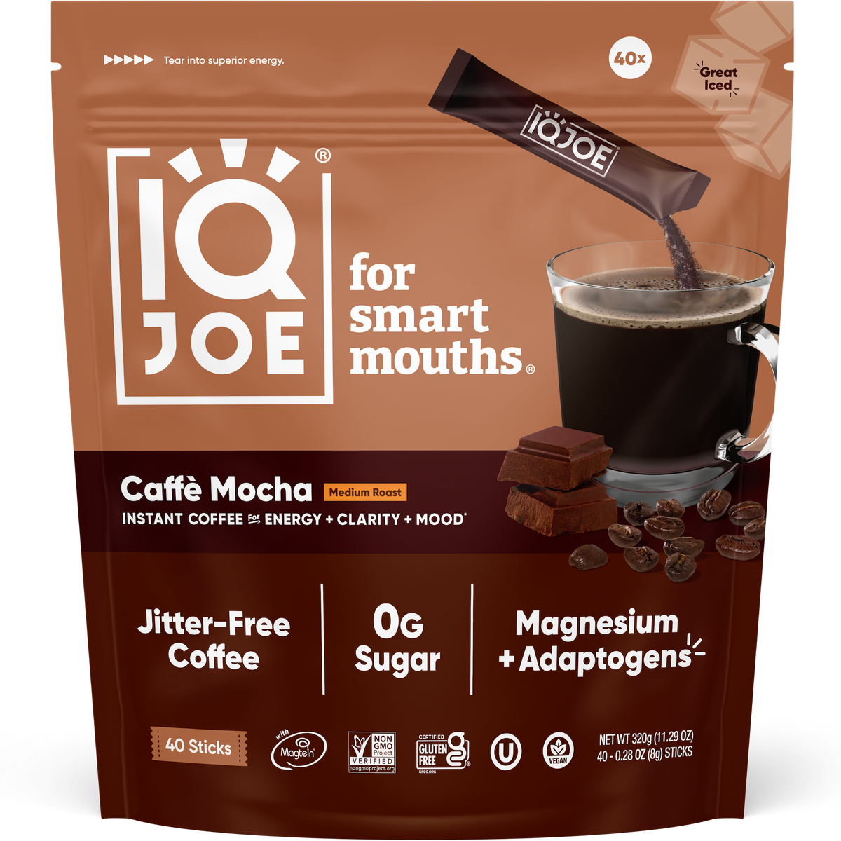 IQJOE Caffè Mocha lion's mane mushroom instant coffee — 40 sticks