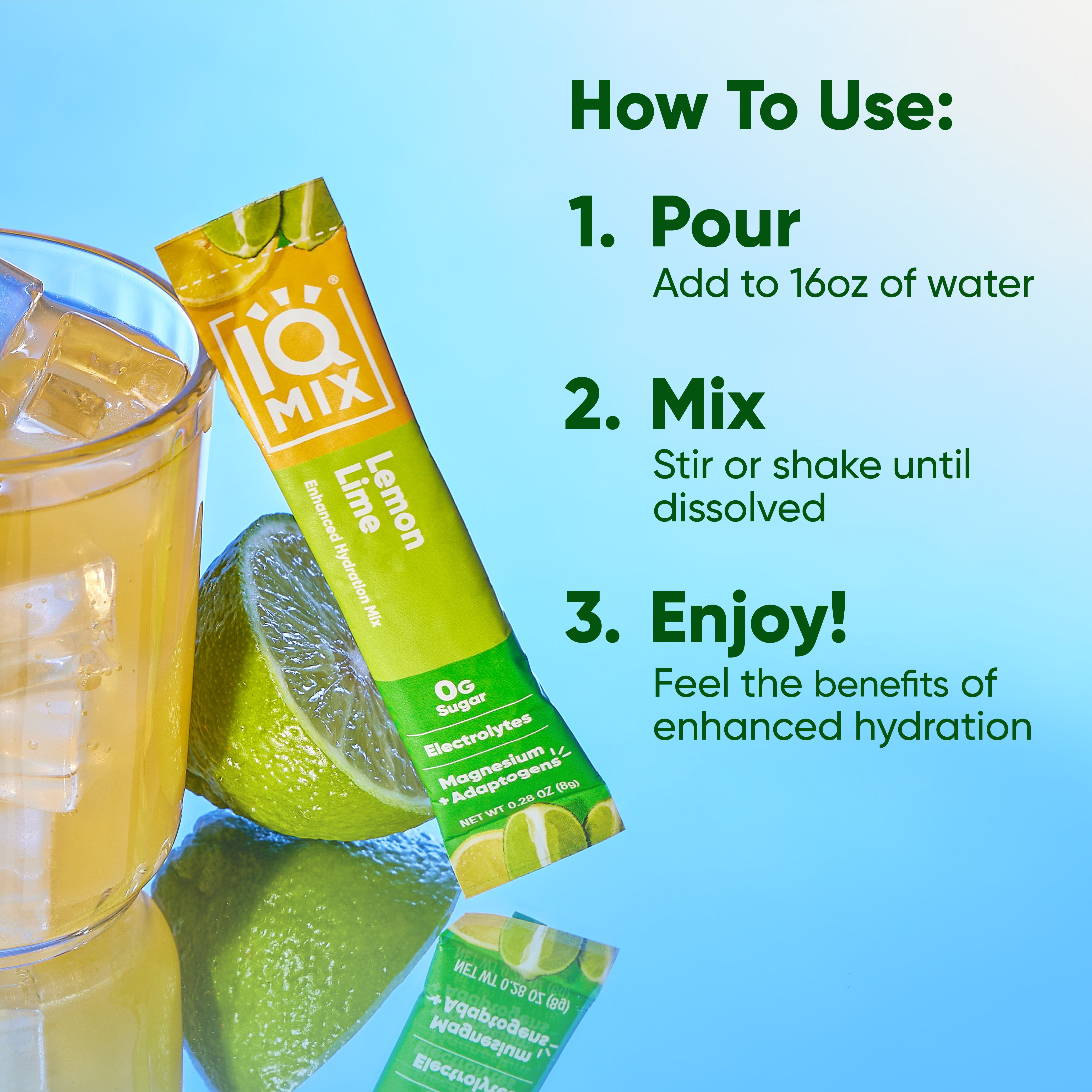 IQMIX Lemon Lime Sugar Free Electrolyte Powder Packets, 40-Sticks