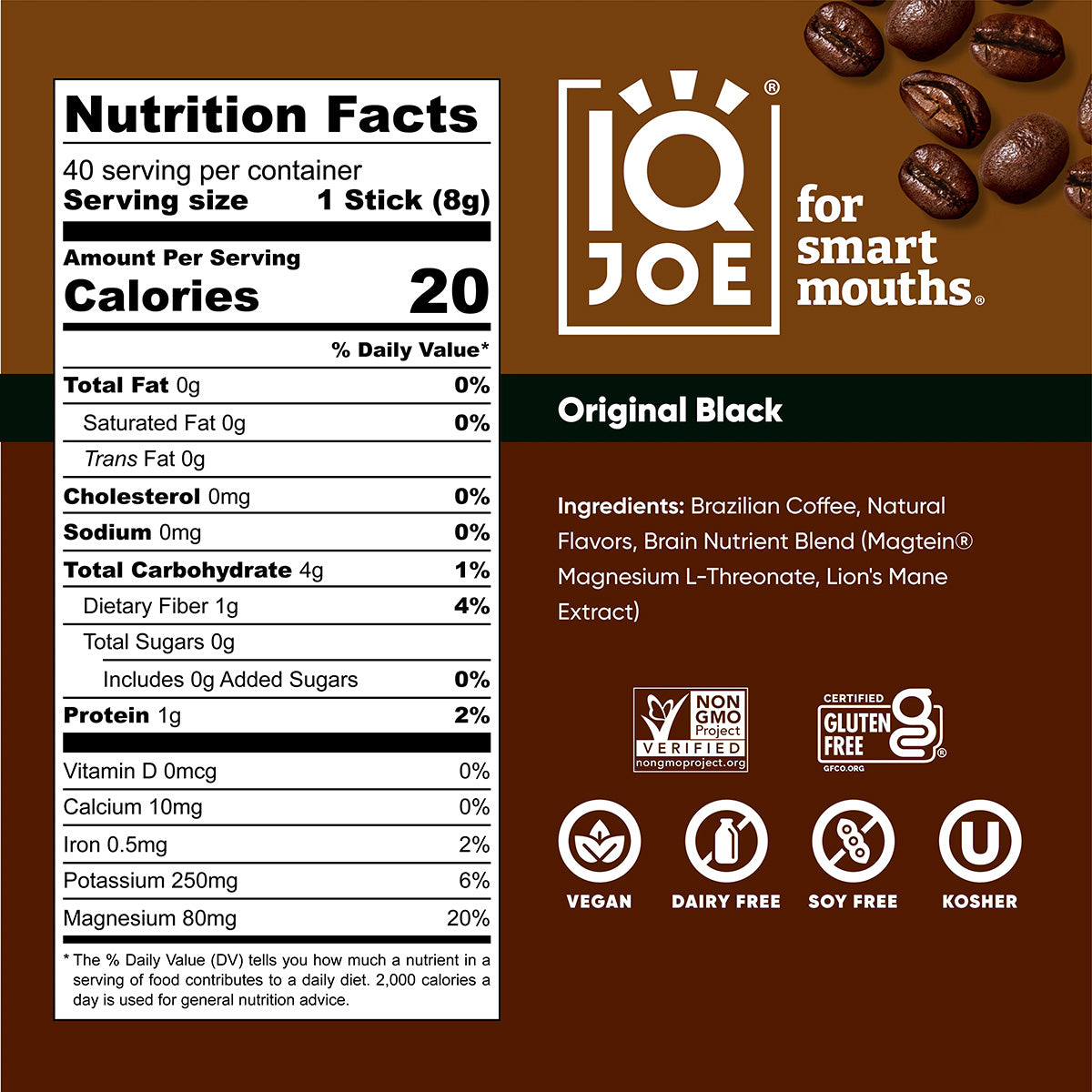IQJOE® Lion's Mane Coffee, Original Black 40-Count Mushroom Coffee
