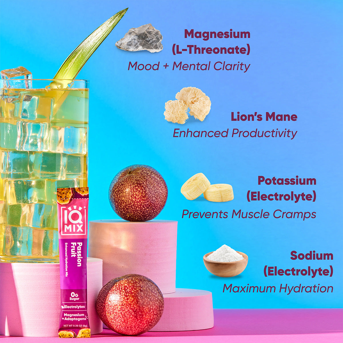 IQMIX Passion Fruit Hydration Packets, Electrolyte Powder, 40-Sticks