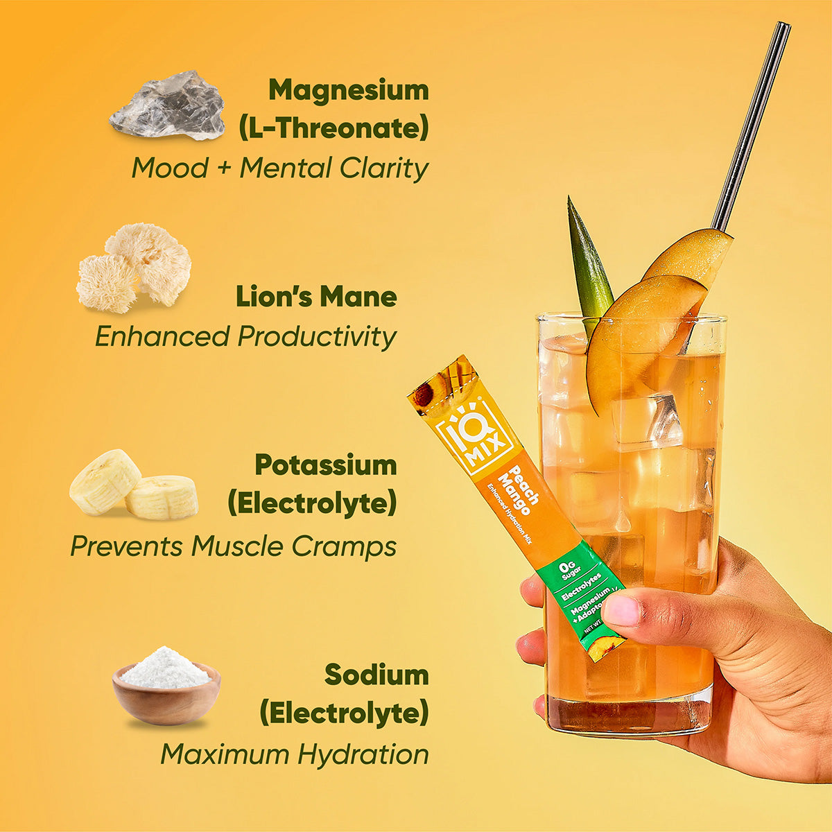 IQMIX Peach Mango Electrolytes Powder | Potassium Magnesium Powder