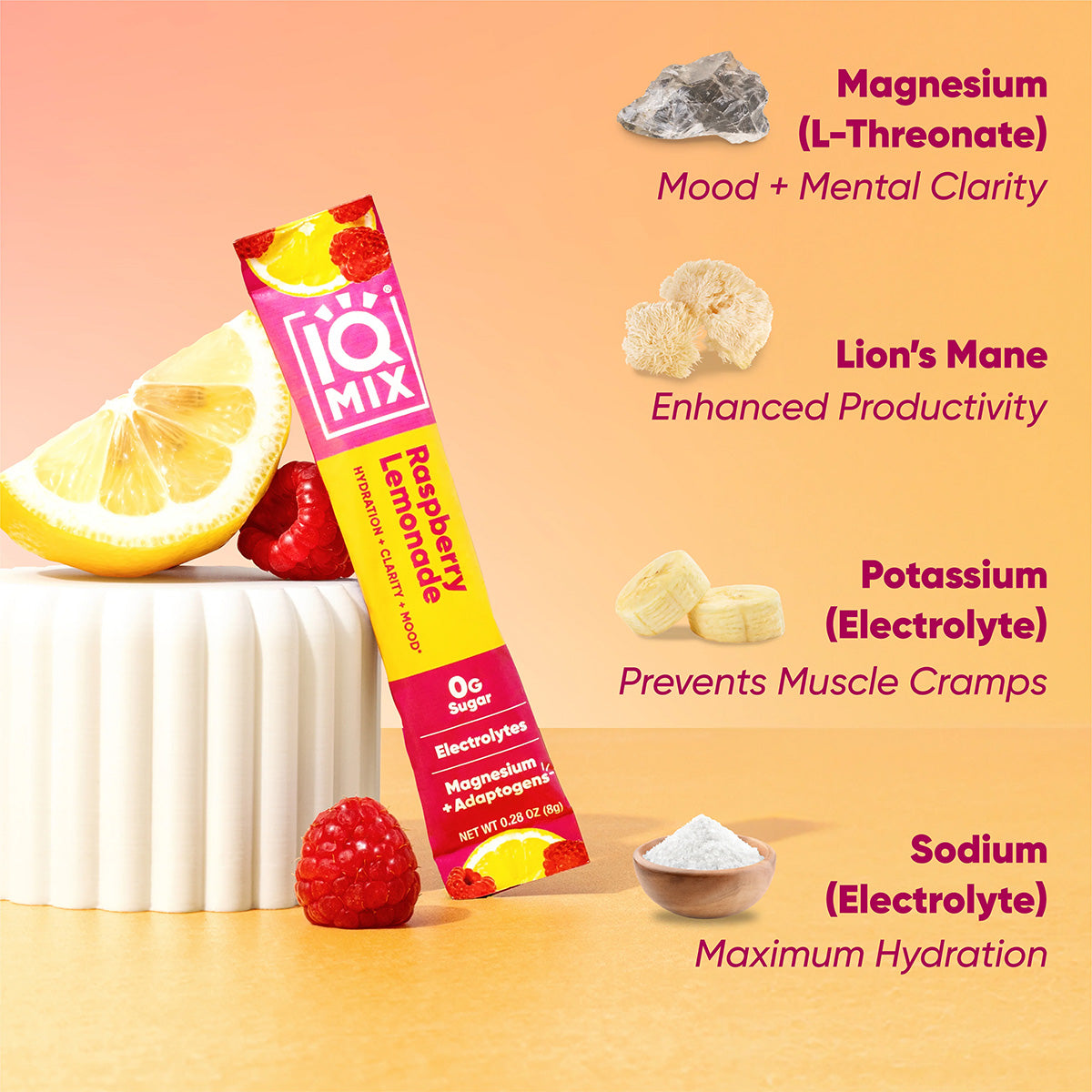 IQMIX Raspberry Lemonade 20CT Electrolytes Powder + Lion's Mane +