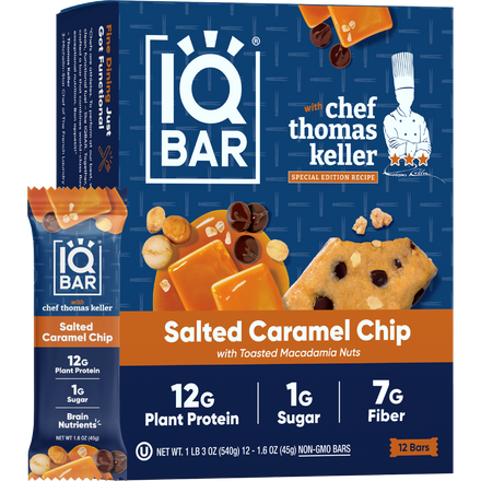 IQBAR Salted Caramel Chip protein bar — co-developed with Chef Thomas Keller