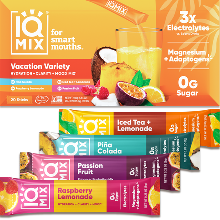 IQMIX Vacation Variety — 20 tropical electrolyte stick packs