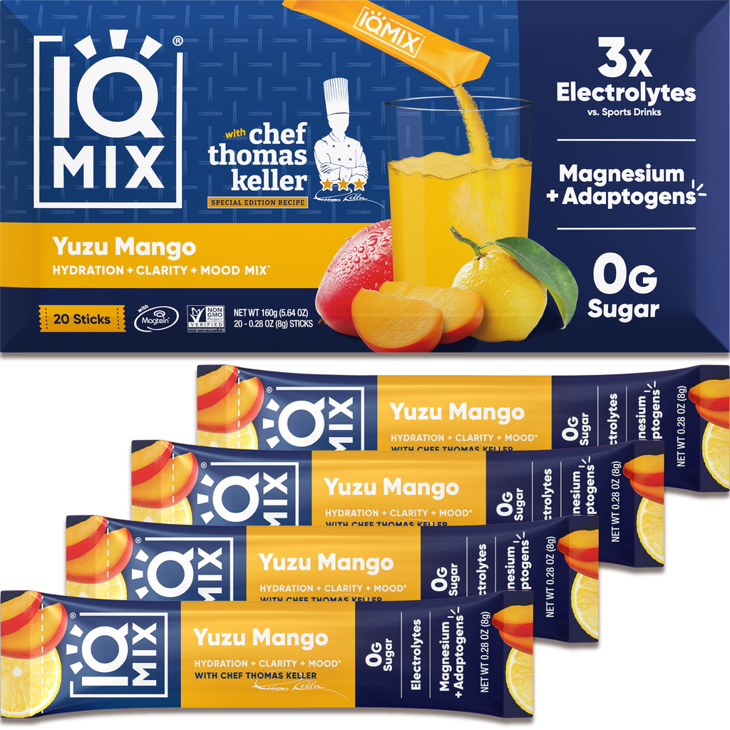 IQMIX Yuzu Mango Hydration Packets, Lion's Mane Powder, 20-Sticks