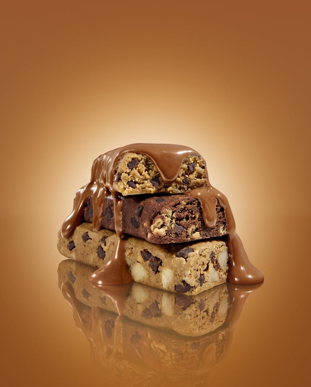 Stack of IQBAR bars with melted chocolate